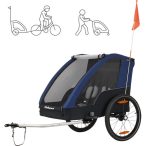   Polisport gyerek utánfutó max 2 gyermek szállítására, rugós lengéscsillapítás, 2 kerékpár adapterrel a csomagban, futó-szett nélkül, kék/ezüst