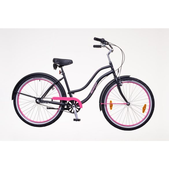 Neuzer Miami női matt fekete/magenta Cruiser kerékpár